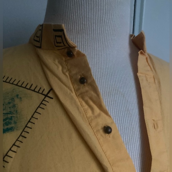 Artisan hand painted primitive vintage slip sun midi dress in warm yellow - Picture 6 of 8